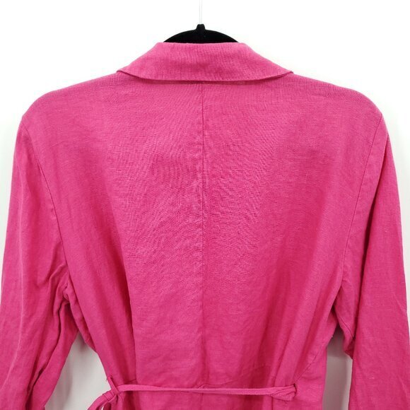 Mango 100% Linen Fuchsia/Barbie Pink Collared Wrap Dress 12 - Picture 11 of 16